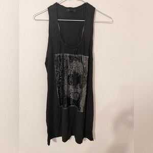 Black Sequin Graphic Tank Top